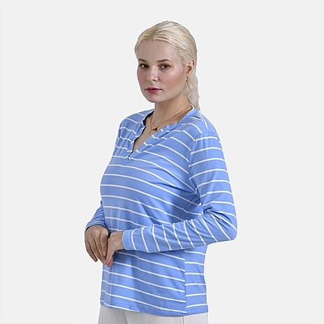 & Maisi Patterned Top (Size - XL) - Blue White & Blue White