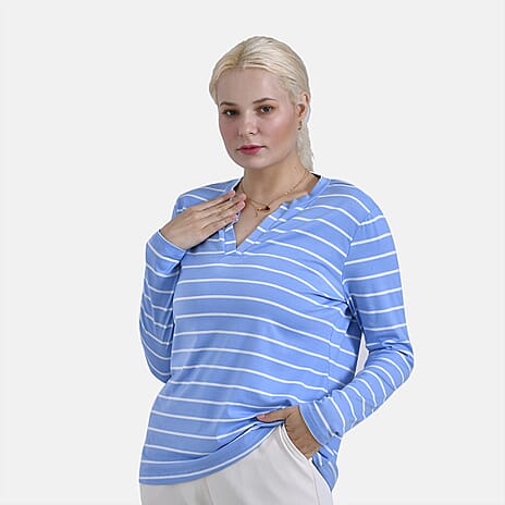 & Maisi Patterned Top (Size - XL) - Blue White & Blue White