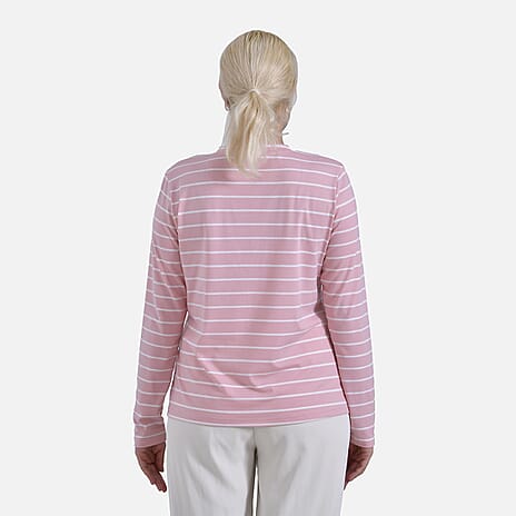 & Maisi Patterned Top (Size - Medium) - Pink White & Blue White