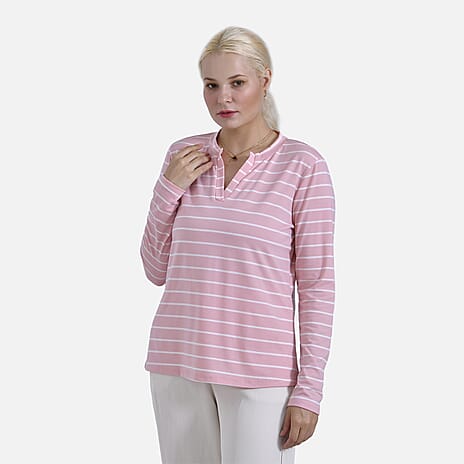 & Maisi Patterned Top (Size - Medium) - Pink White & Blue White