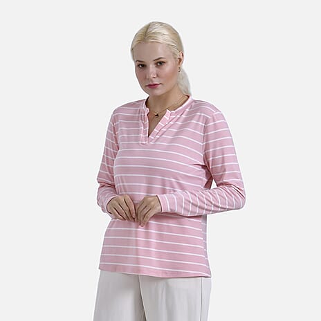 & Maisi Patterned Top (Size - XL) - Pink White & Blue White