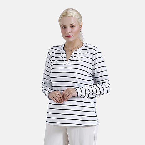 & Maisi Patterned Top (Size - Small) - White Blue & Blue White