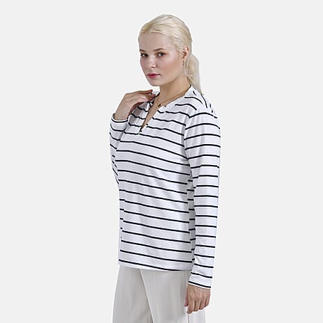 & Maisi Patterned Top (Size - Small) - White Blue & Blue White