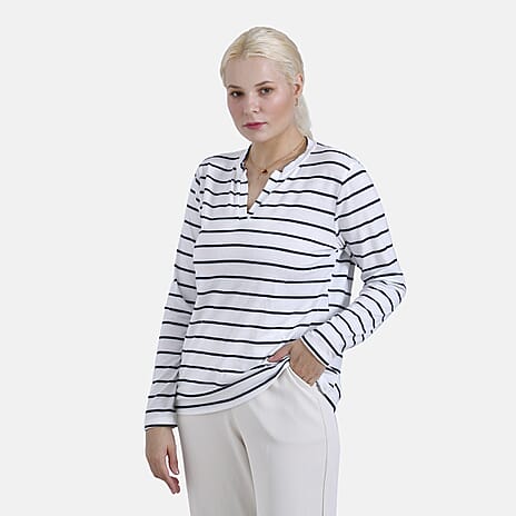 & Maisi Patterned Top (Size - Small) - White Blue & Blue White