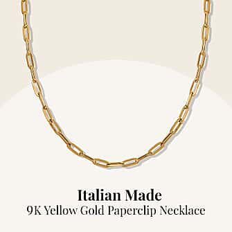 9K Yellow Gold Paperclip Necklace With Lobster Clasp 18 Inch