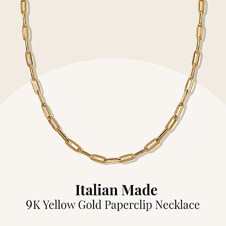 Close Out Deal - 9K Yellow Gold Paperclip Necklace (Size 18)