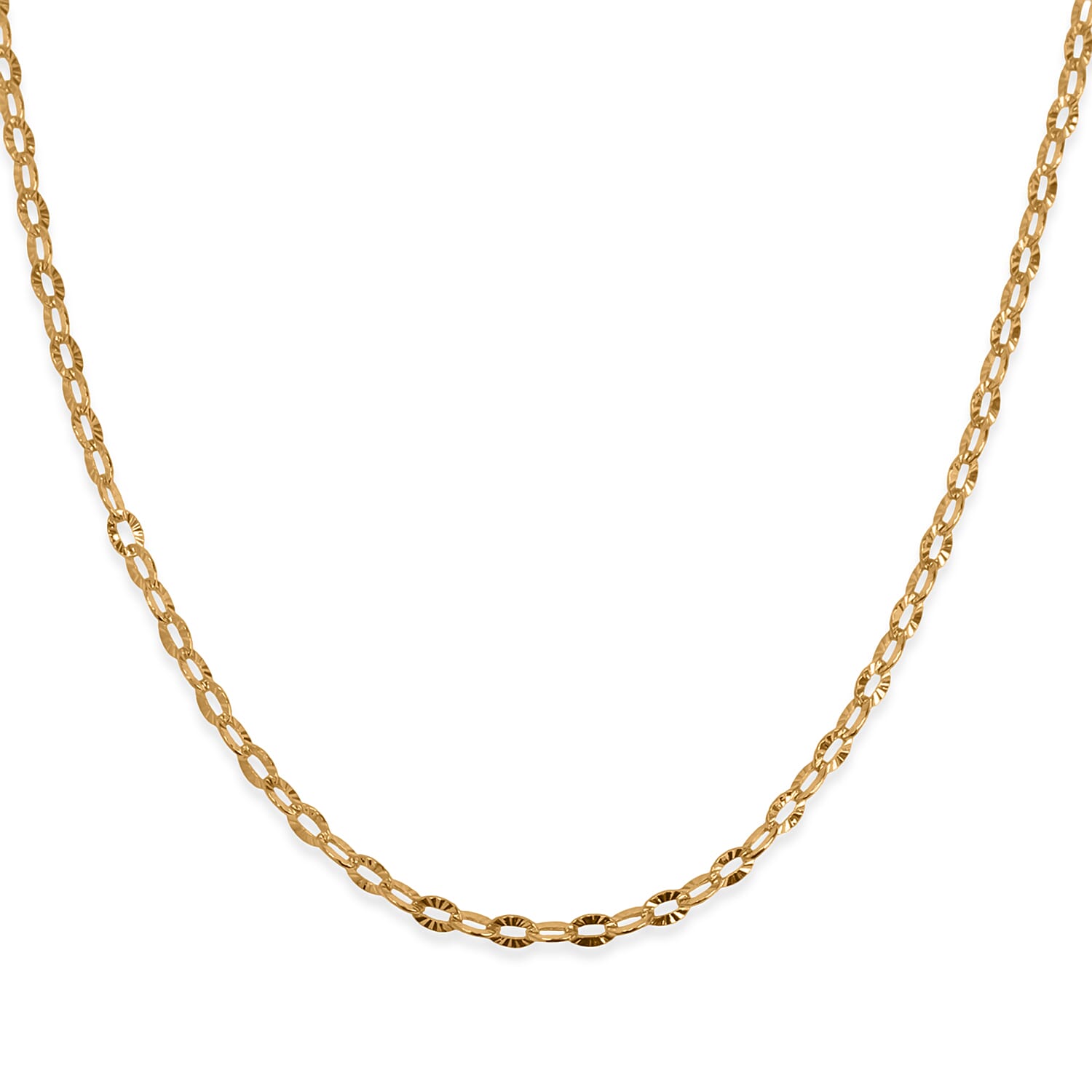 One Time Closeout Deal - 9K Yellow Gold Hammered Cable Link Necklace (Size - 18) With Spring Ring Clasp