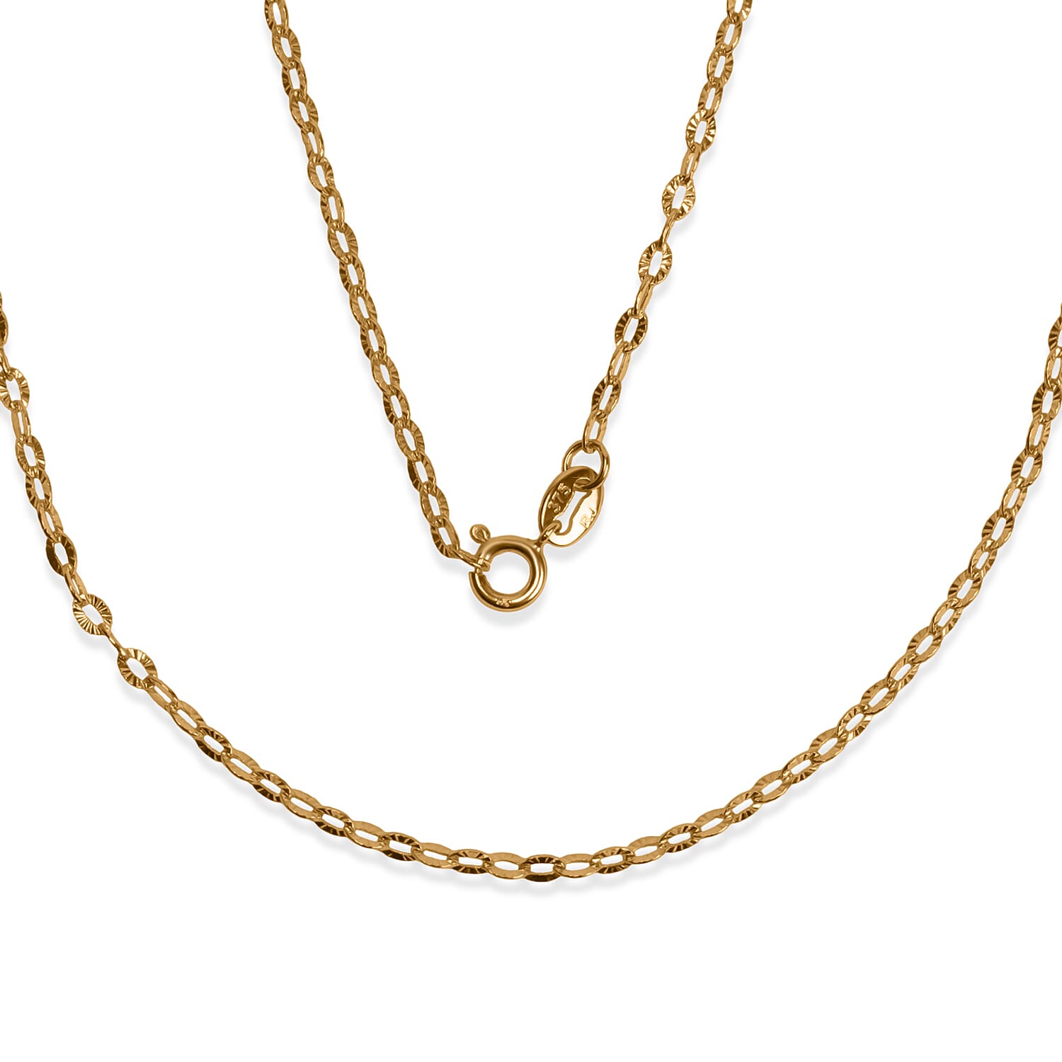 One Time Closeout Deal - 9K Yellow Gold Hammered Cable Link Necklace (Size - 18) With Spring Ring Clasp