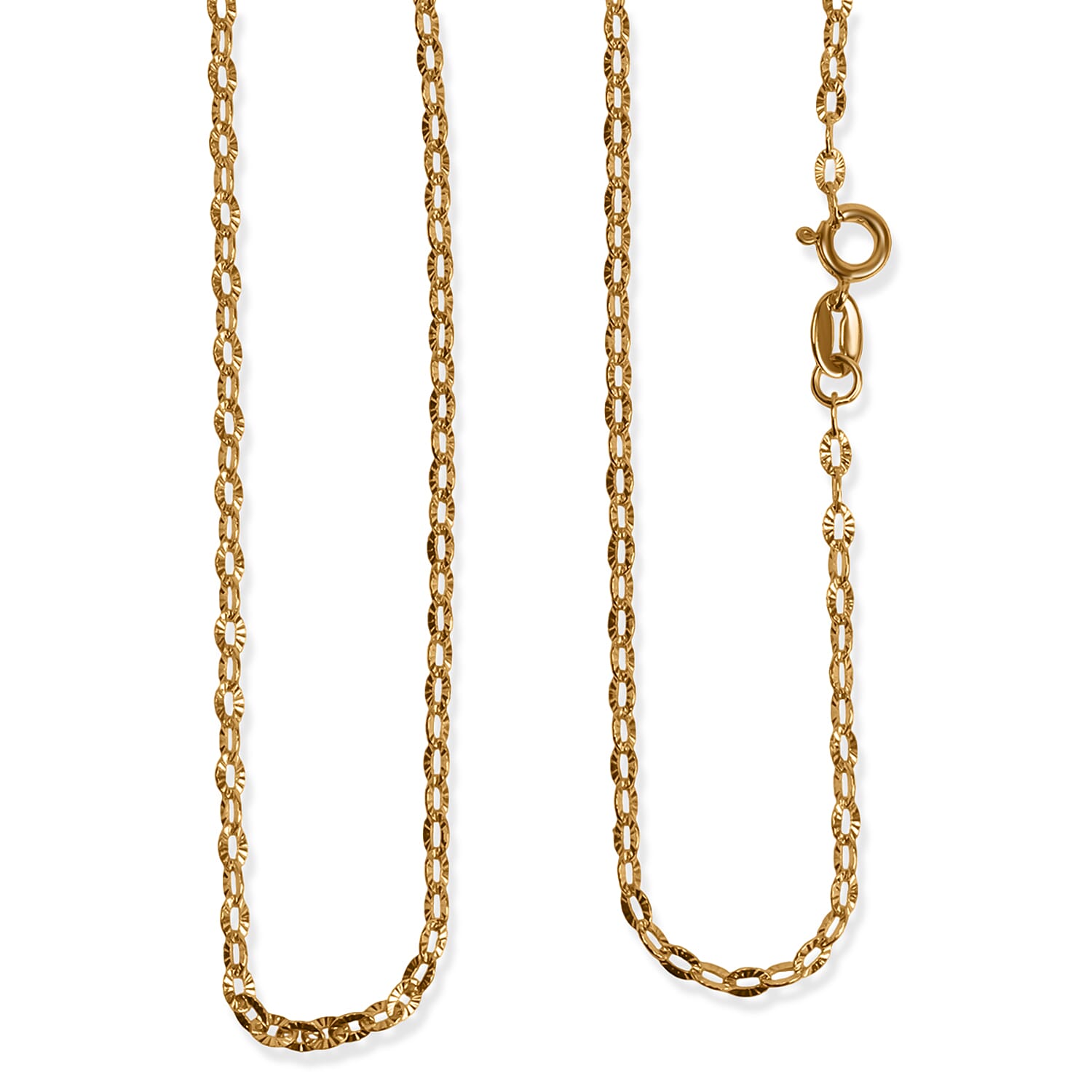 One Time Closeout Deal - 9K Yellow Gold Hammered Cable Link Necklace (Size - 18) With Spring Ring Clasp