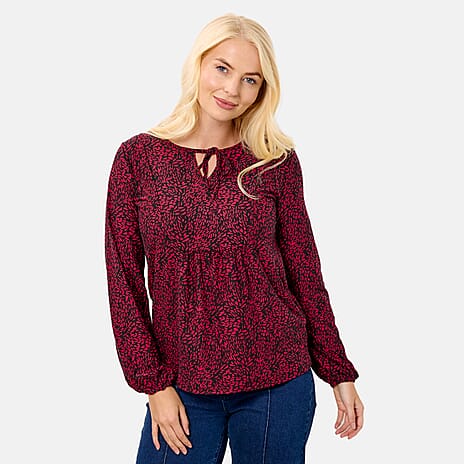 Mudflower Abstract Keyhole Neck Top (Size 10) - Red Bud