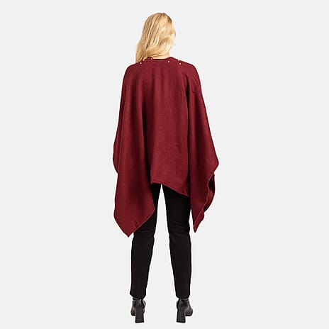 Acrylic Knitted Poncho - Burgandy