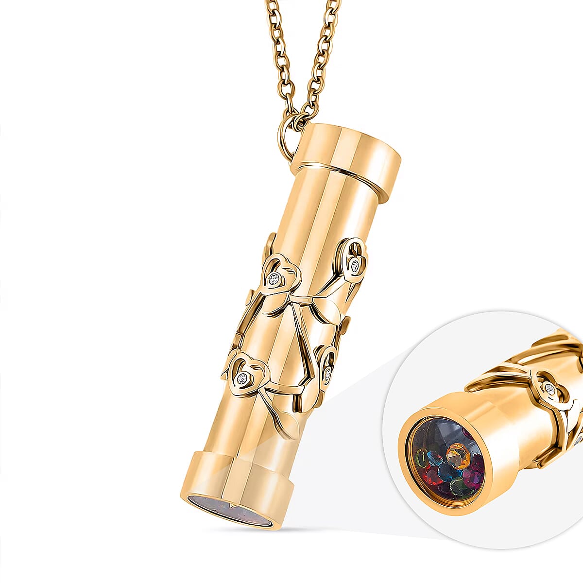 Multi Colour Cubic Zirconia Necklace (Size - 30-2 Ext.) with Lobster Clasp in Yellow Tone