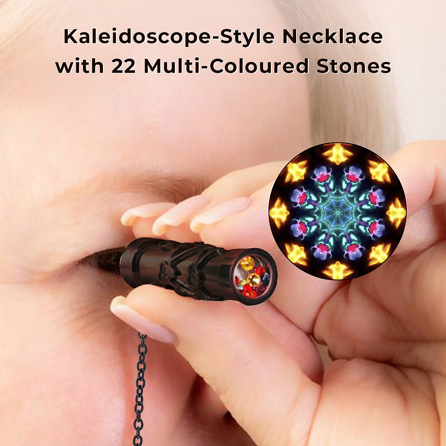 Multi Colour Cubic Zirconia Necklace (Size - 30-2 Ext.) with Lobster Clasp in Black Tone.