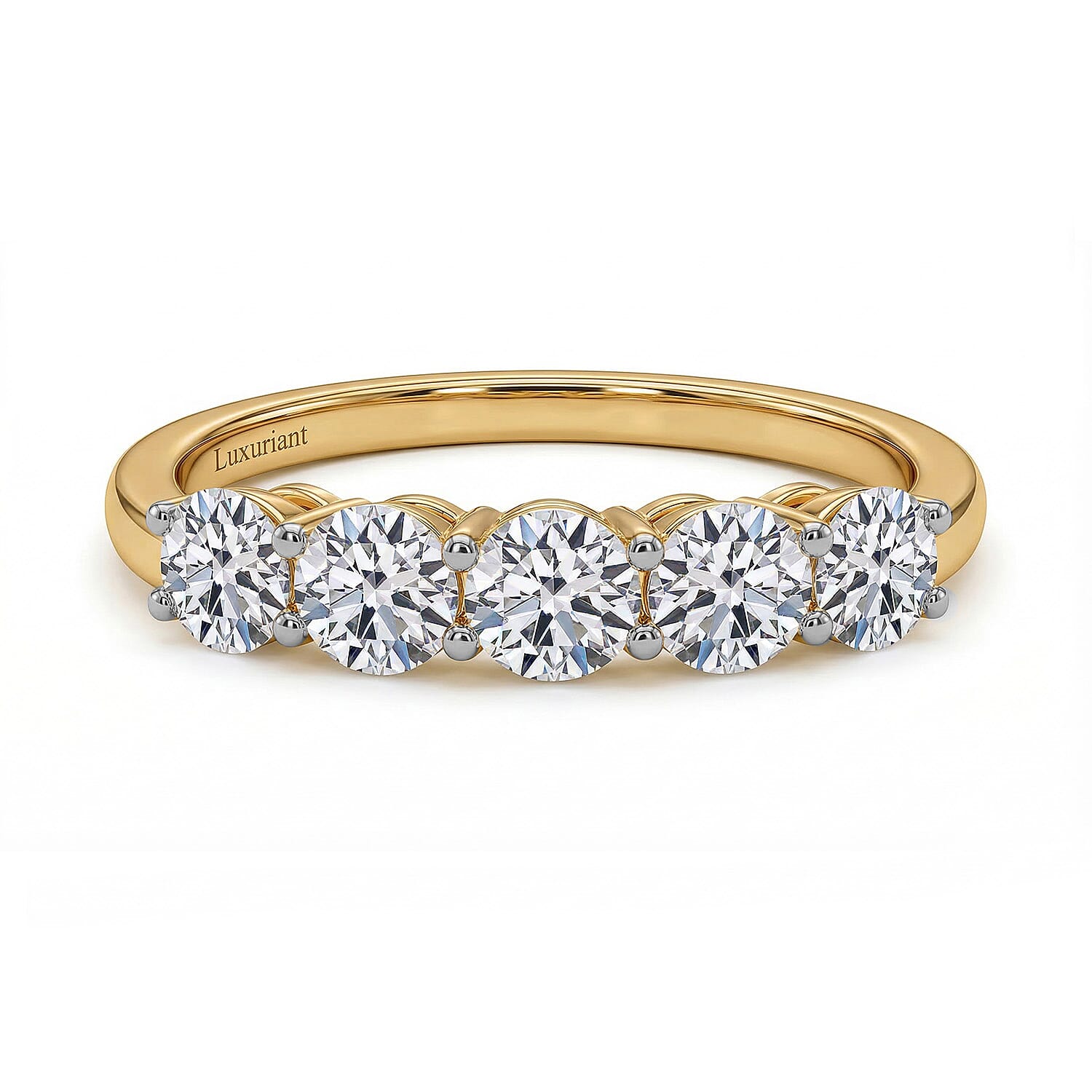 Luxuriant - 9K Yellow Gold SGL Certified (VS-GH) Lab Grown Diamond 5 Stone Ring 1.02 Ct.