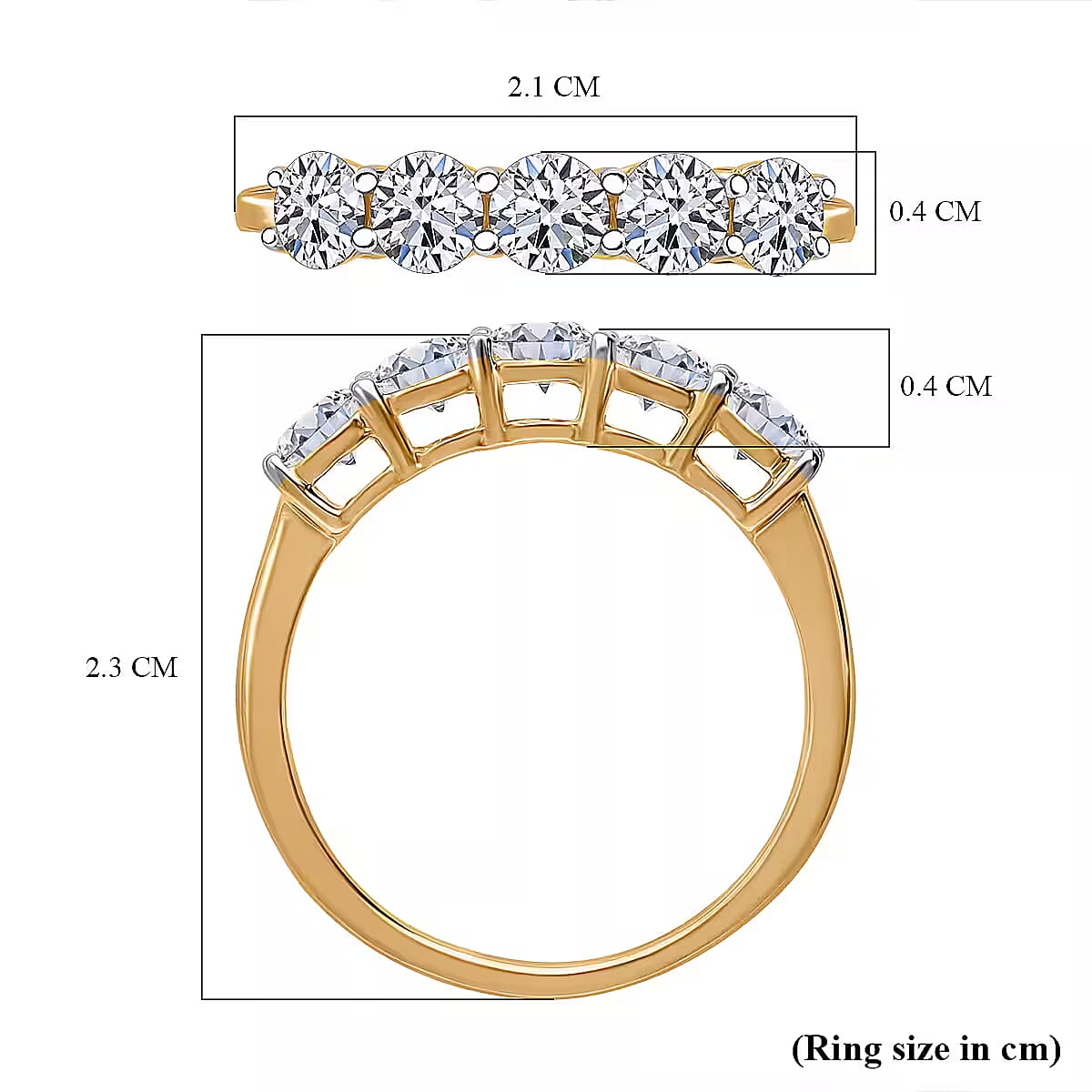 Luxuriant - 9K Yellow Gold SGL Certified (VS-GH) Lab Grown Diamond 5 Stone Ring 1.02 Ct.