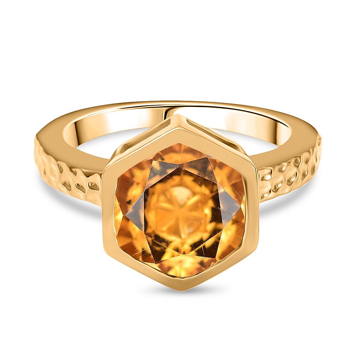 GP Honeycomb Collection - Serra Gaucha Citrine, Blue Sapphire & White Zircon Solitaire Ring in 18K Vermeil Yellow Gold Plated Sterling Silver 4.52 Ct.