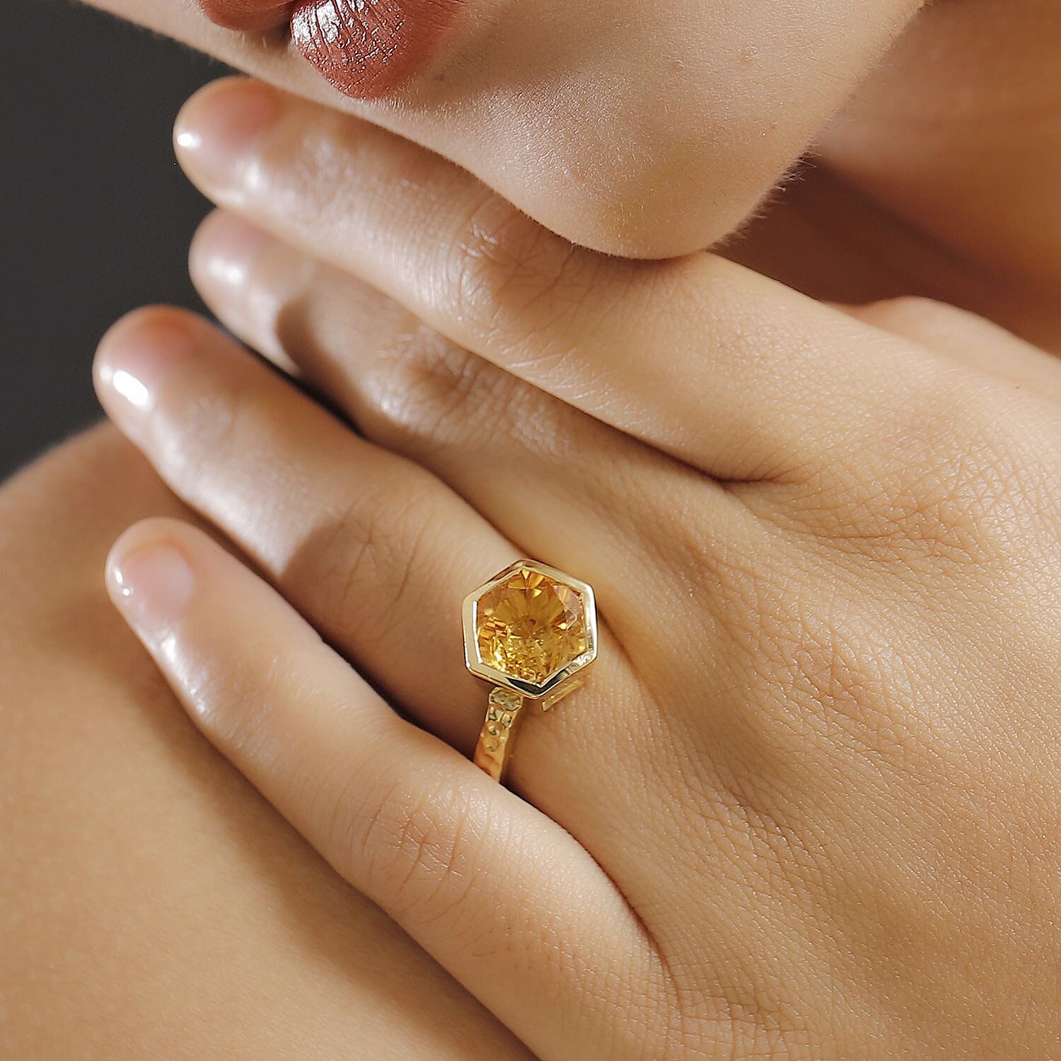 GP Honeycomb Collection - Serra Gaucha Citrine, Blue Sapphire & White Zircon Solitaire Ring in 18K Vermeil Yellow Gold Plated Sterling Silver 4.52 Ct.