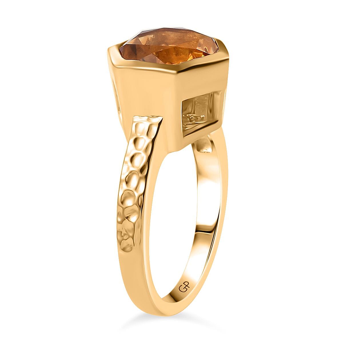 GP Honeycomb Collection - Serra Gaucha Citrine, Blue Sapphire & White Zircon Solitaire Ring in 18K Vermeil Yellow Gold Plated Sterling Silver 4.52 Ct.