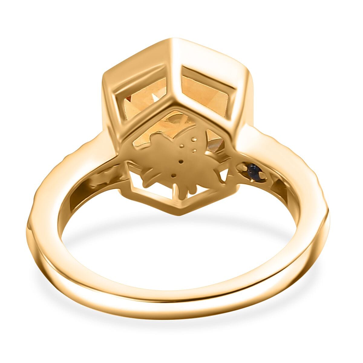 GP Honeycomb Collection - Serra Gaucha Citrine, Blue Sapphire & White Zircon Solitaire Ring in 18K Vermeil Yellow Gold Plated Sterling Silver 4.52 Ct.