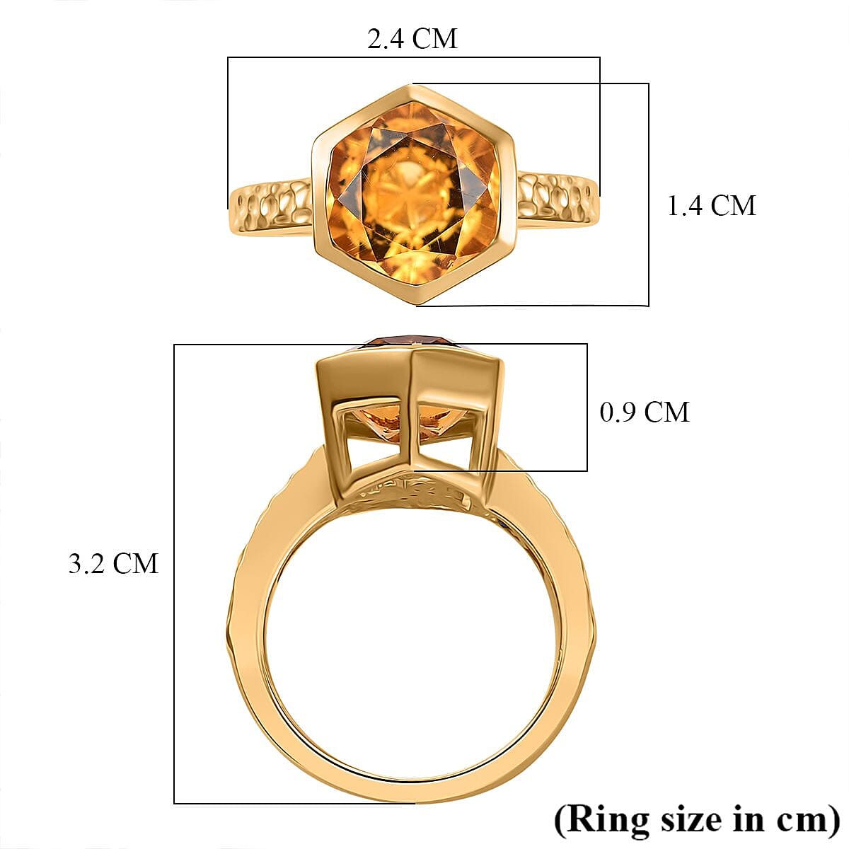 GP Honeycomb Collection - Serra Gaucha Citrine, Blue Sapphire & White Zircon Solitaire Ring in 18K Vermeil Yellow Gold Plated Sterling Silver 4.52 Ct.