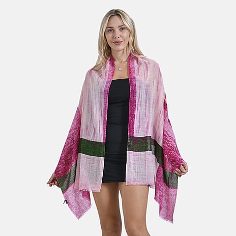 La Marey Merino Wool Printed Scarf (Size 190x1 cm) - Pink - Pink