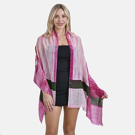 La Marey Merino Wool Printed Scarf (Size 190x1 cm) - Pink - Pink