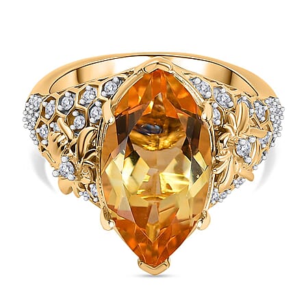 GP Honeycomb Collection - Citrine, White Zircon Ring in 18K Yellow Gold Vermeil Sterling Silver