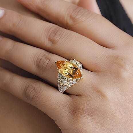 GP Honeycomb Collection - Citrine, Blue Sapphire & White Zircon Ring in 18K YG Vermeil Sterling Silver, Silver Wt. 10 Gms 6.200  Ct.