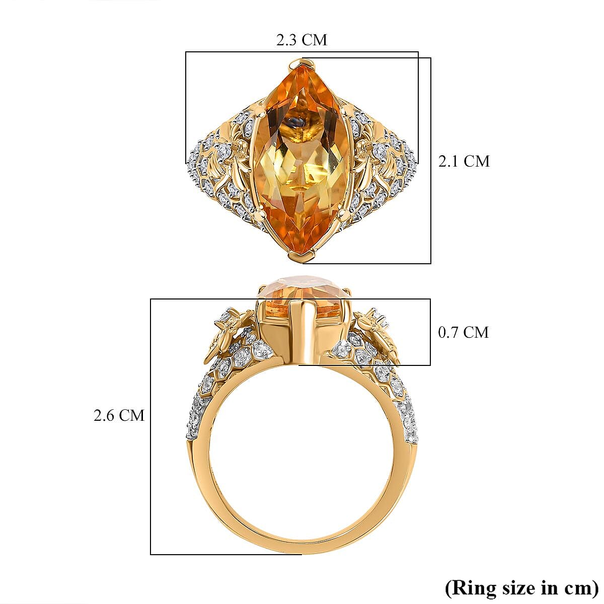 GP Honeycomb Collection - Citrine, Blue Sapphire & White Zircon Ring in 18K Vermeil Yellow Gold Plated Sterling Silver 6.20 Ct. GP Honeycomb Collection - Citrine, Blue Sapphire & White Zircon Ring in 18K Vermeil Yellow Gold Plated Sterling Silver 6.20 Ct.