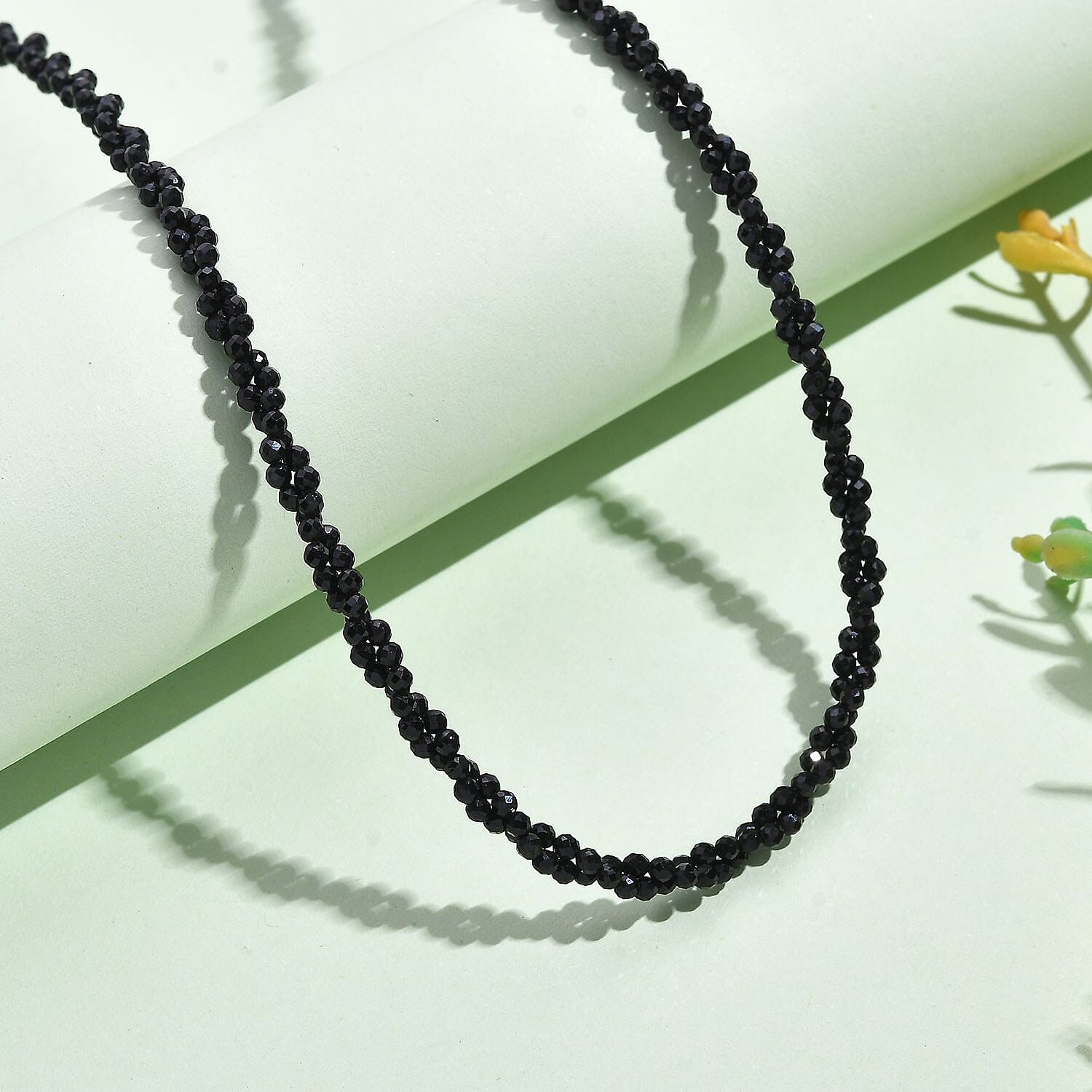 Black Spinel Necklace (Size - 20) in Rhodium Overlay Sterling Silver 40.00 Ct.