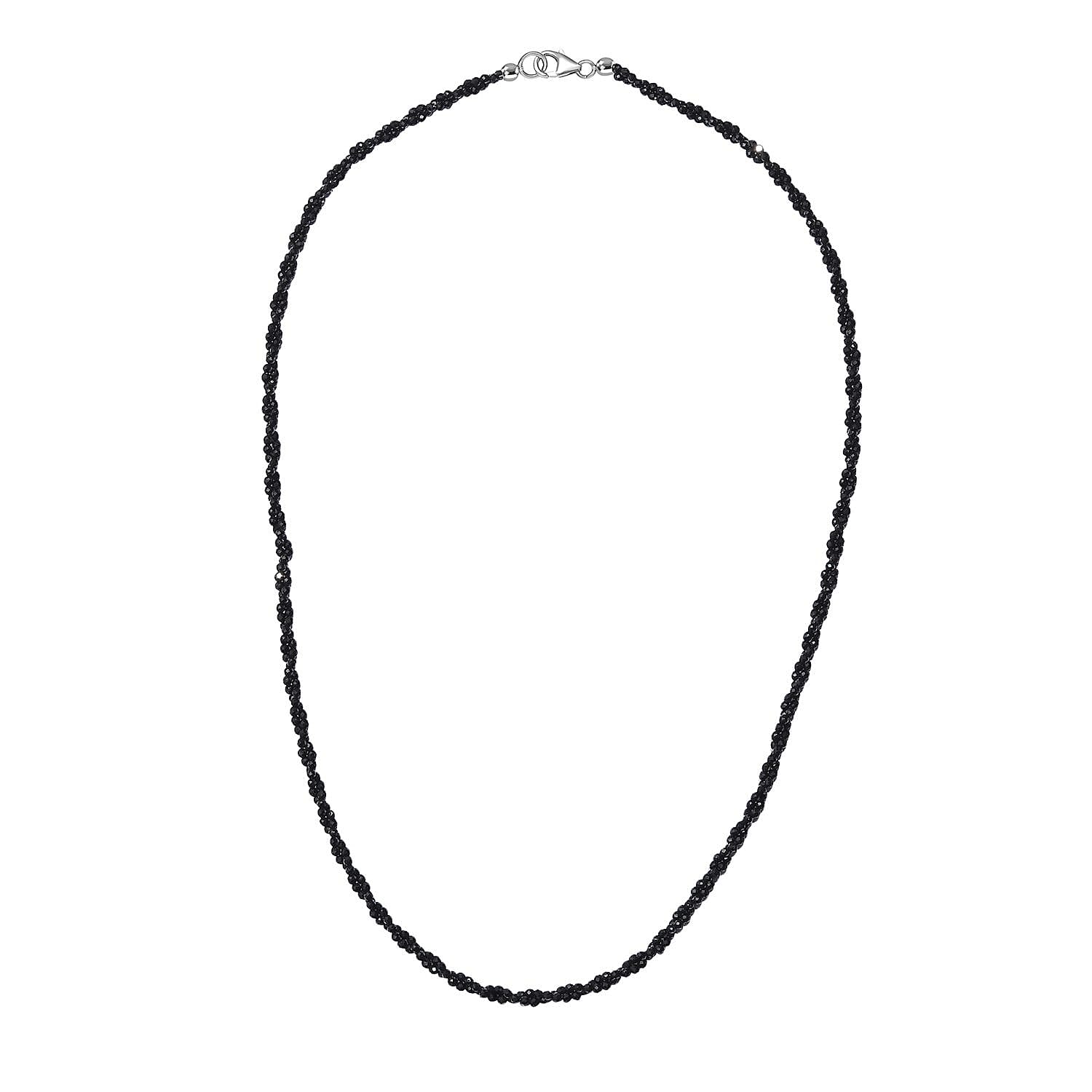 Black Spinel Necklace (Size - 20) in Rhodium Overlay Sterling Silver 40.00 Ct.