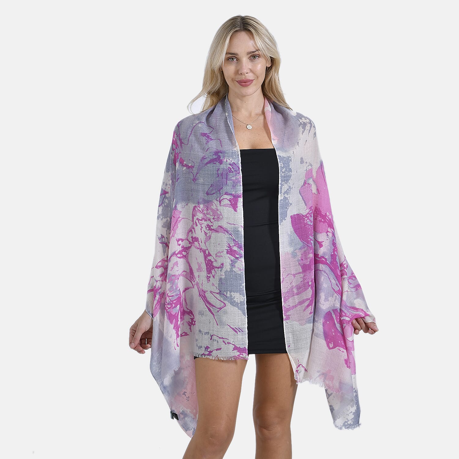 Mothers Day Gift Idea - La Marey 100% Merino Wool Abstract Pattern Scarf (Size 200x70 cm) - Beige Base with Pink Print