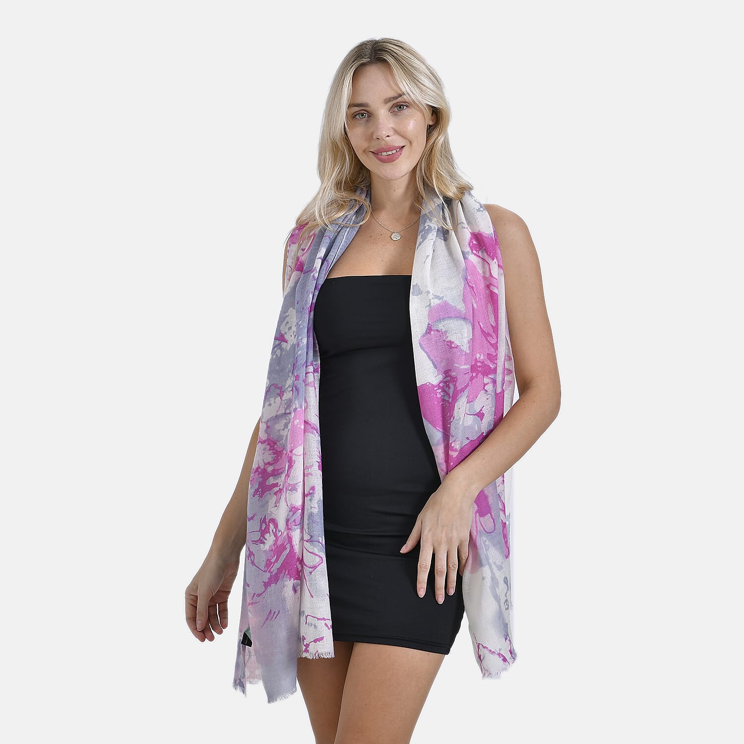 Mothers Day Gift Idea - La Marey 100% Merino Wool Abstract Pattern Scarf (Size 200x70 cm) - Beige Base with Pink Print