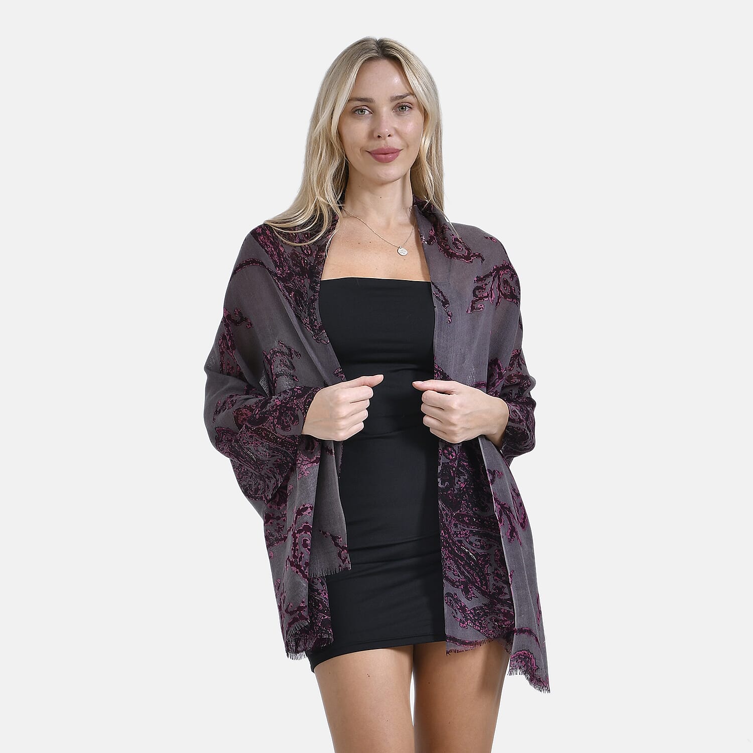 Mothers Day Gift Idea - La Marey 100% Merino Wool Vine Pattern Scarf (Size 225x72cm) - Purple