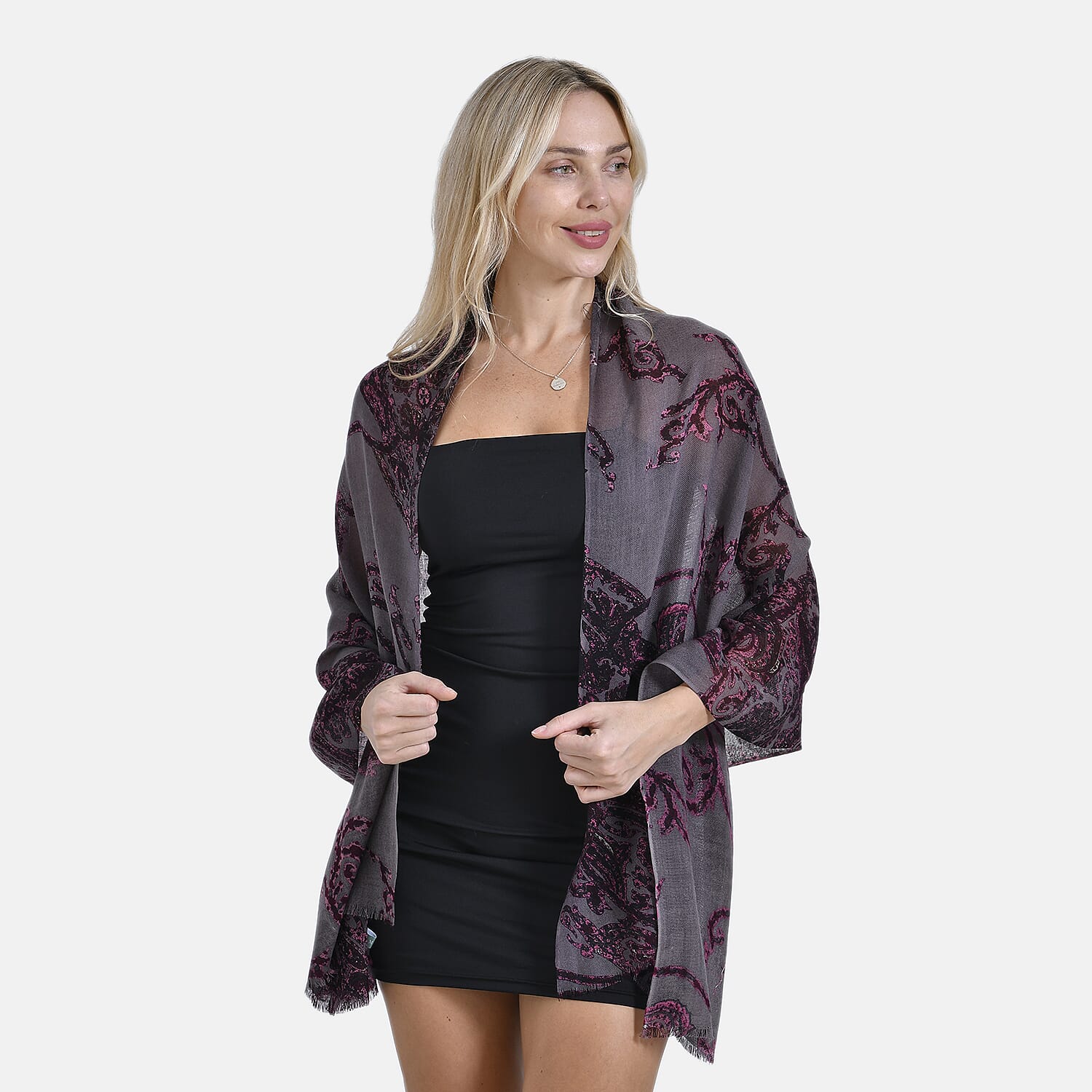 Mothers Day Gift Idea - La Marey 100% Merino Wool Vine Pattern Scarf (Size 225x72cm) - Purple