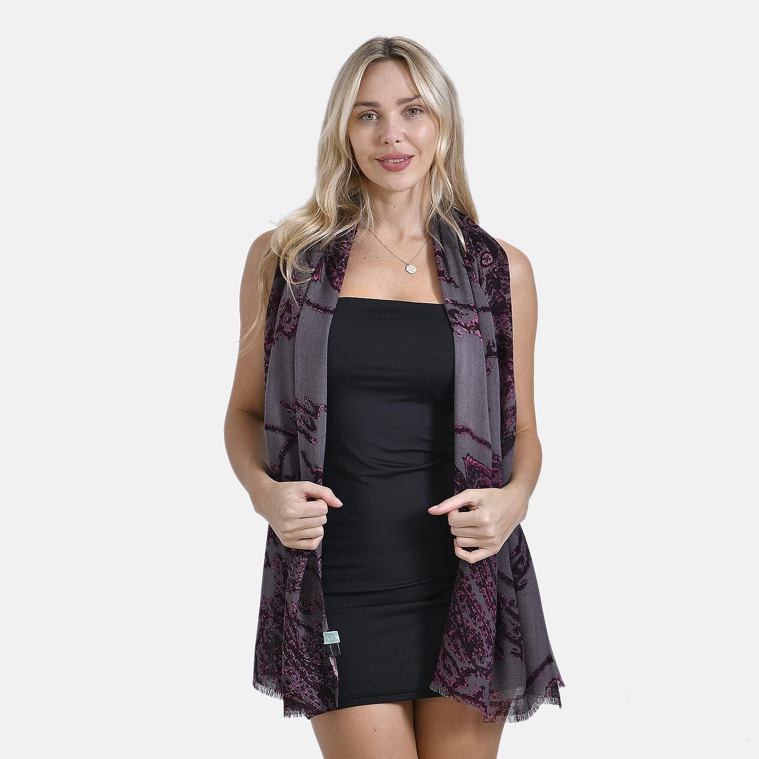 Mothers Day Gift Idea - La Marey 100% Merino Wool Vine Pattern Scarf (Size 225x72cm) - Purple