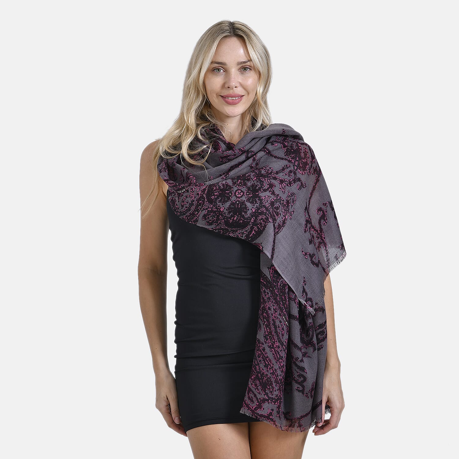 Mothers Day Gift Idea - La Marey 100% Merino Wool Vine Pattern Scarf (Size 225x72cm) - Purple