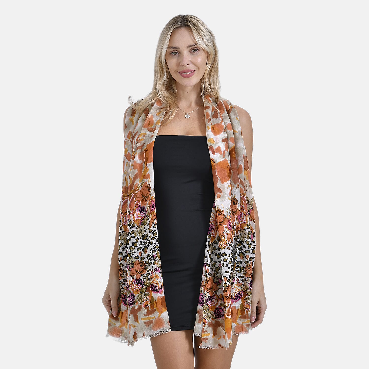 Mothers Day Gift Idea - La Marey 100% Merino Wool Printed Scarf (Size 180x65 cm) - Leopard Print & Floral Pattern