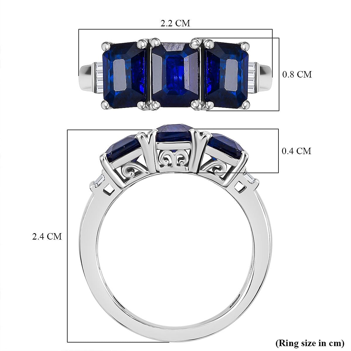 Premium Vietnamese Cobalt Blue Spinel & White Diamond 3 Stone Ring in Rhodium Overlay Sterling Silver 3.37 Ct.