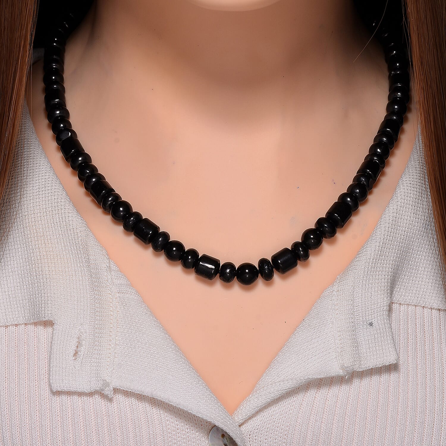 Natural Shungite Necklace (Size - 20) with Magnetic Clasp in Rhodium Overlay Sterling Silver 240.00 Ct.