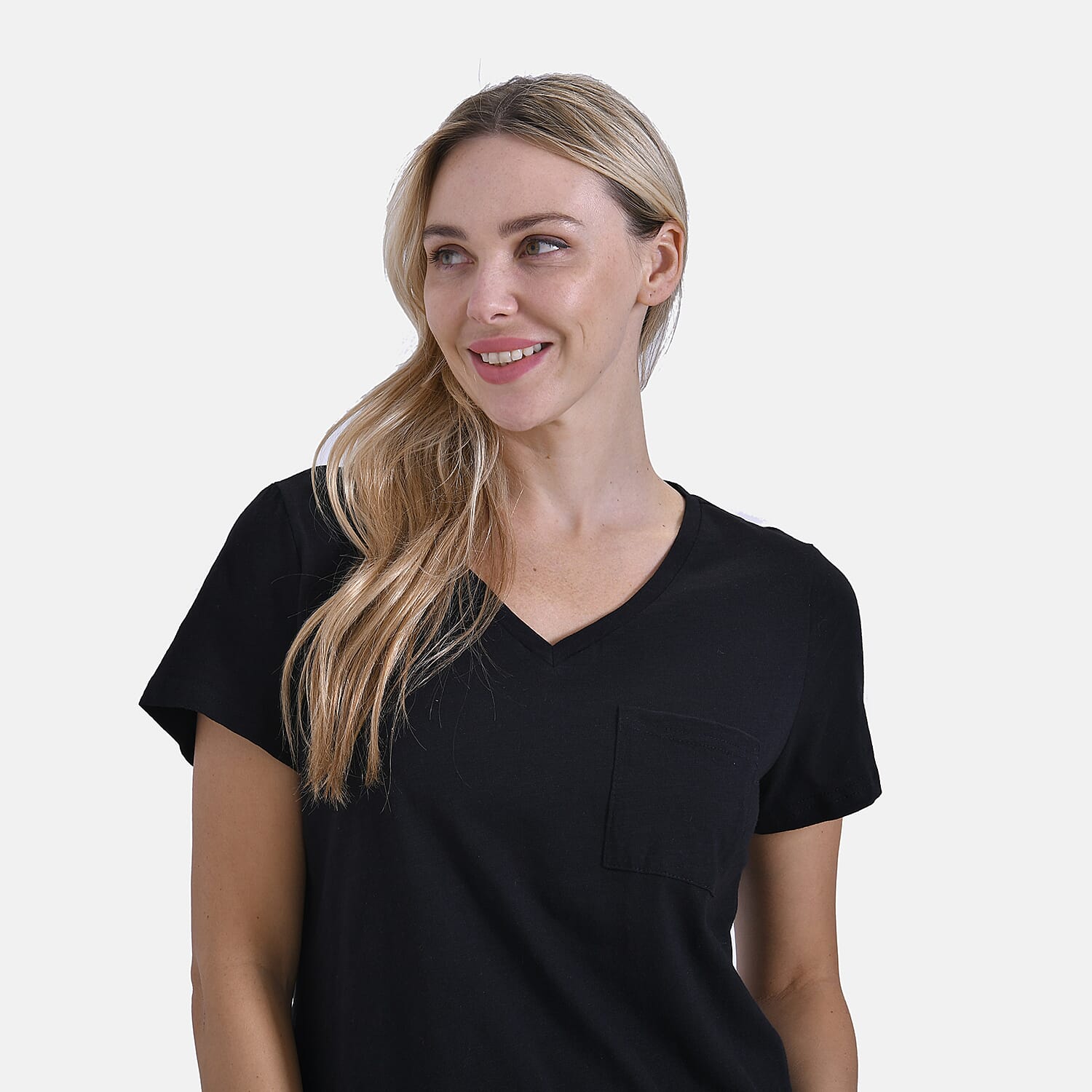 La Marey Pure Cotton Short Sleeve V-Neck Casual Top