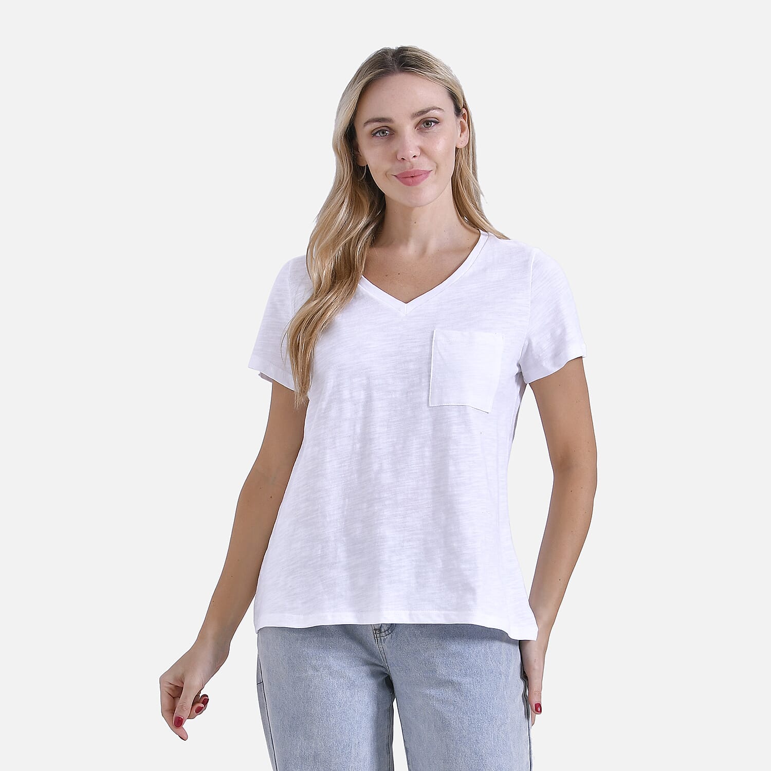 La Marey Pure Cotton Short Sleeve V-Neck Casual Top