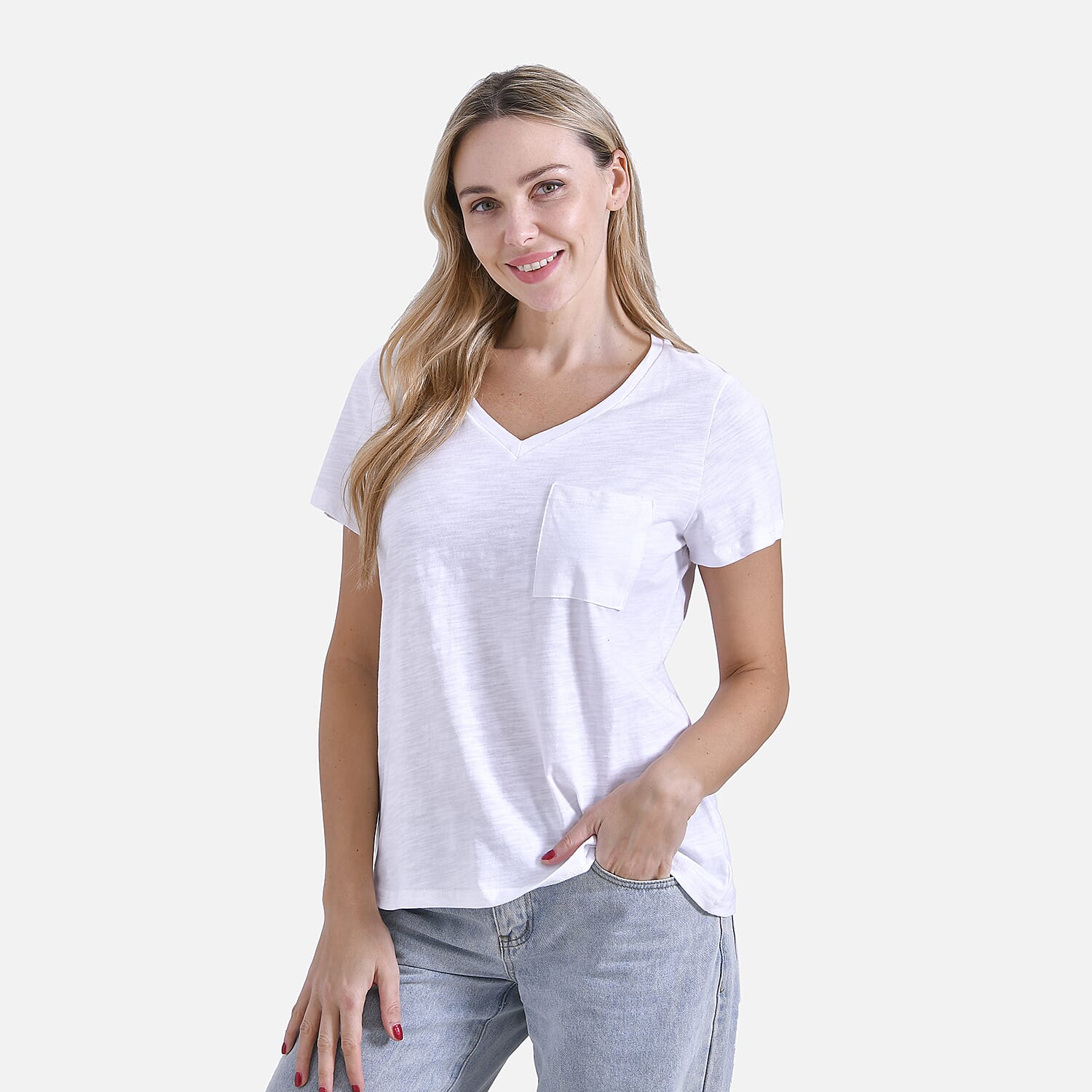 La Marey Pure Cotton Short Sleeve V-Neck Casual Top
