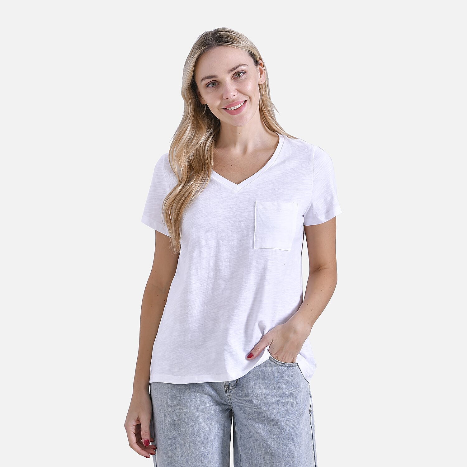 La Marey Pure Cotton Short Sleeve V-Neck Casual Top