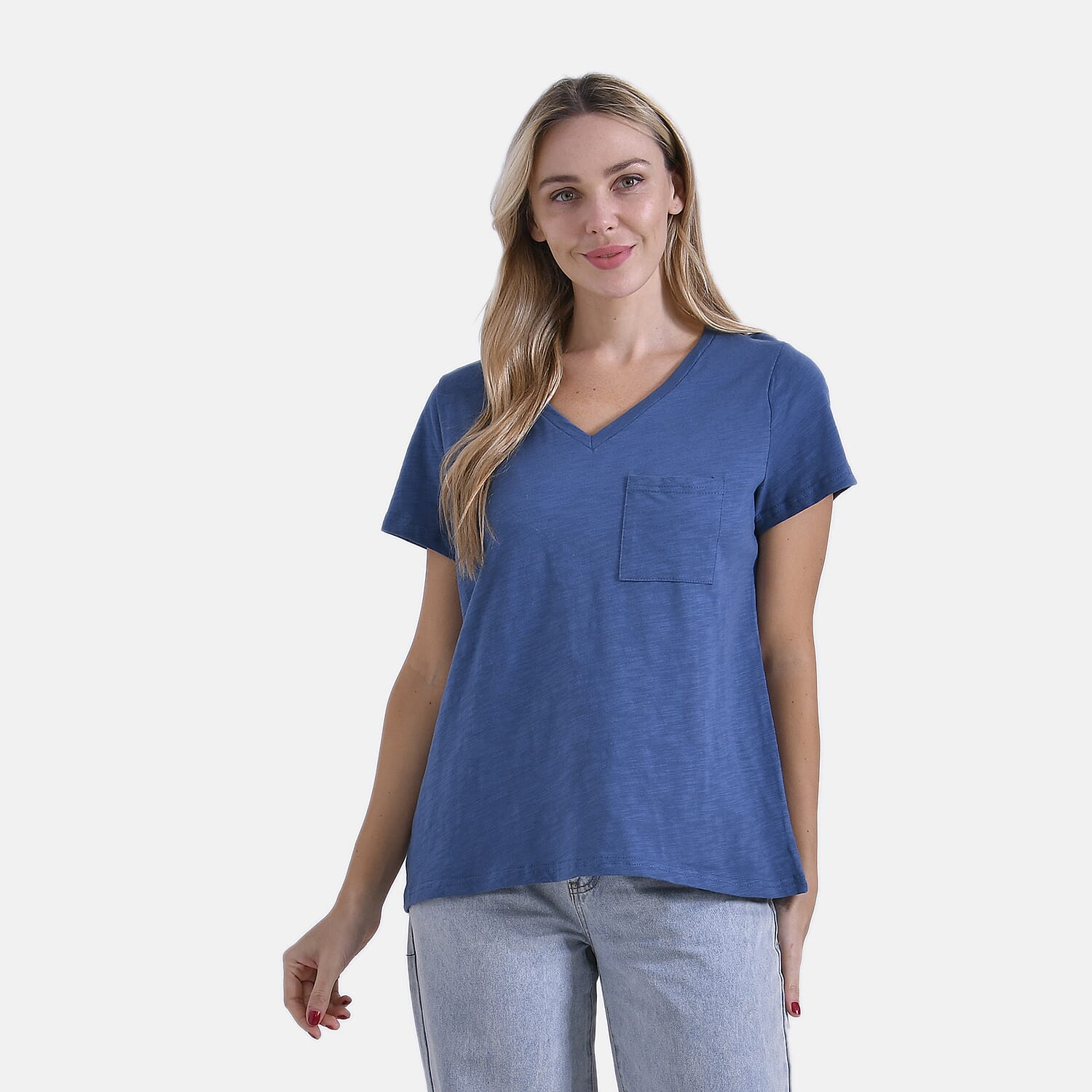 La Marey Pure Cotton Short Sleeve V-Neck Casual Top
