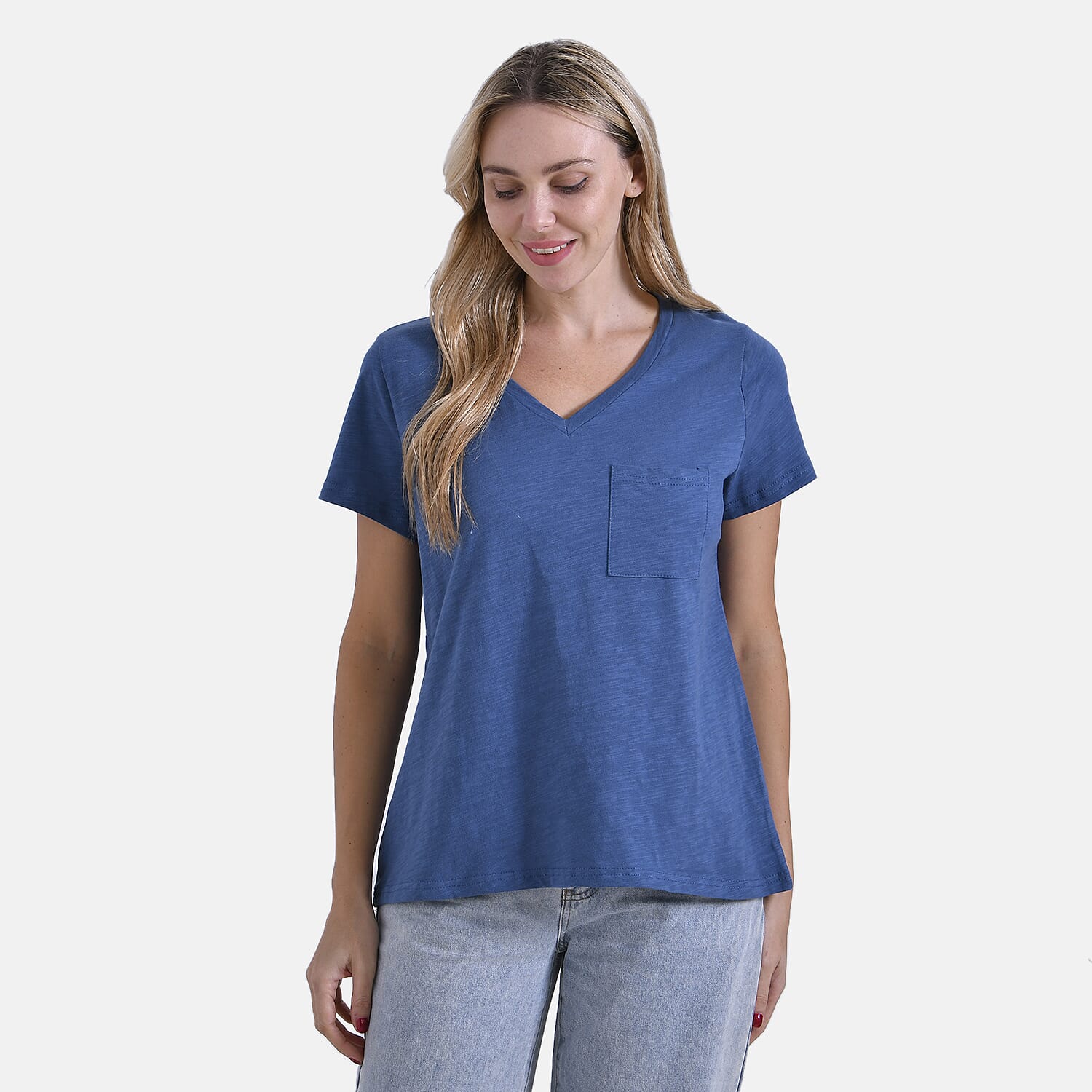 La Marey Pure Cotton Short Sleeve V-Neck Casual Top