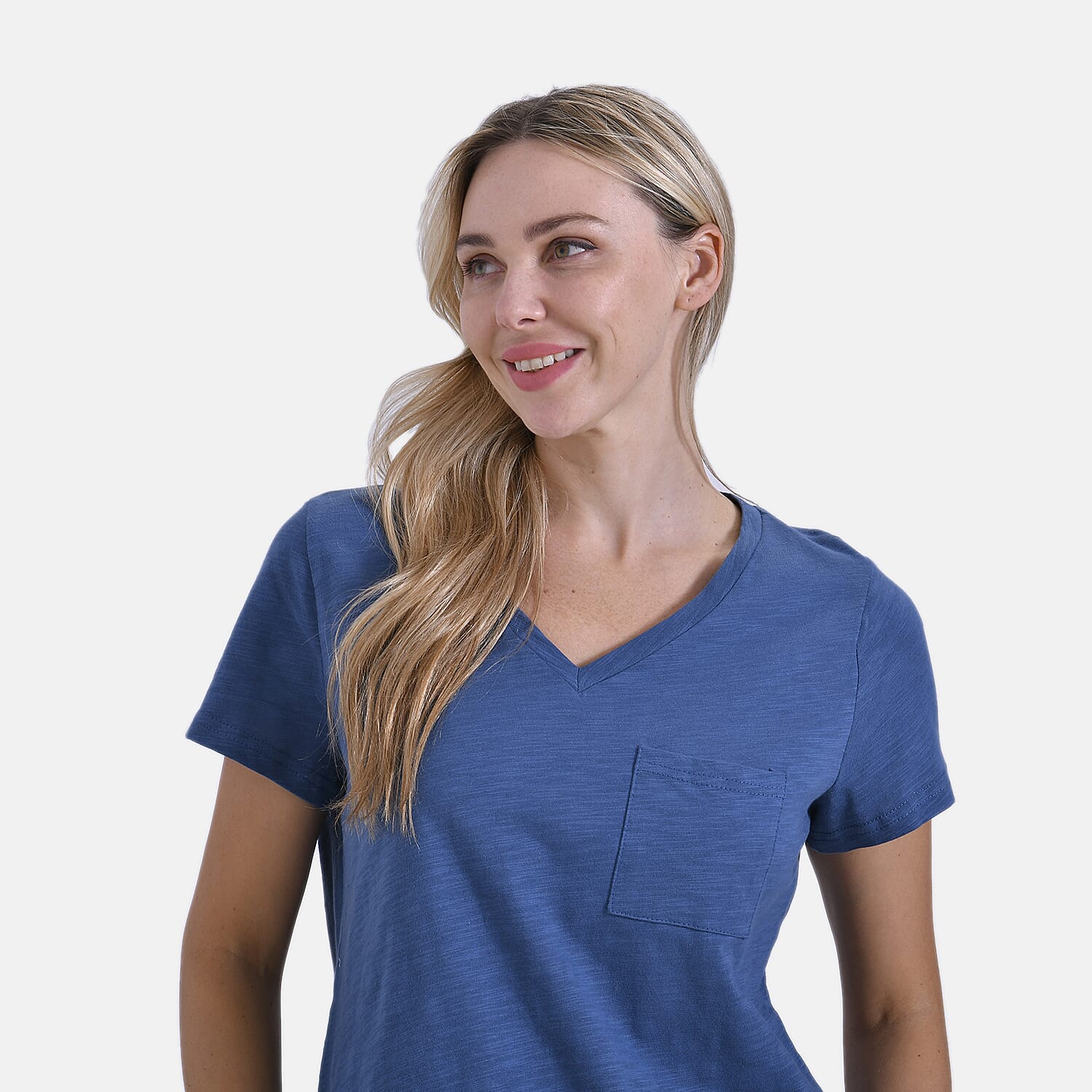 La Marey Pure Cotton Short Sleeve V-Neck Casual Top