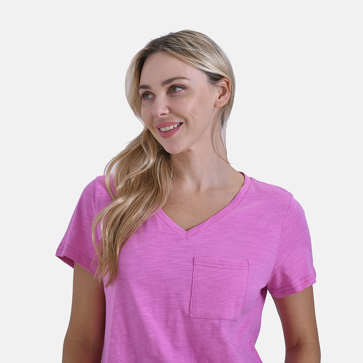 La Marey Pure Cotton Short Sleeve V-Neck Casual Top