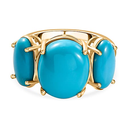 AAA Sleeping Beauty Turquoise 3-Stone Ring in 18K Yellow Gold Vermeil Sterling Silver 6.90 ct