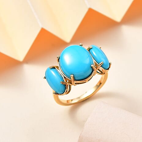 Extremely Rare Size AAA Sleeping Beauty Turquoise  Solitaire Ring in 18K YG Vermeil Sterling Silver 6.90 ct
